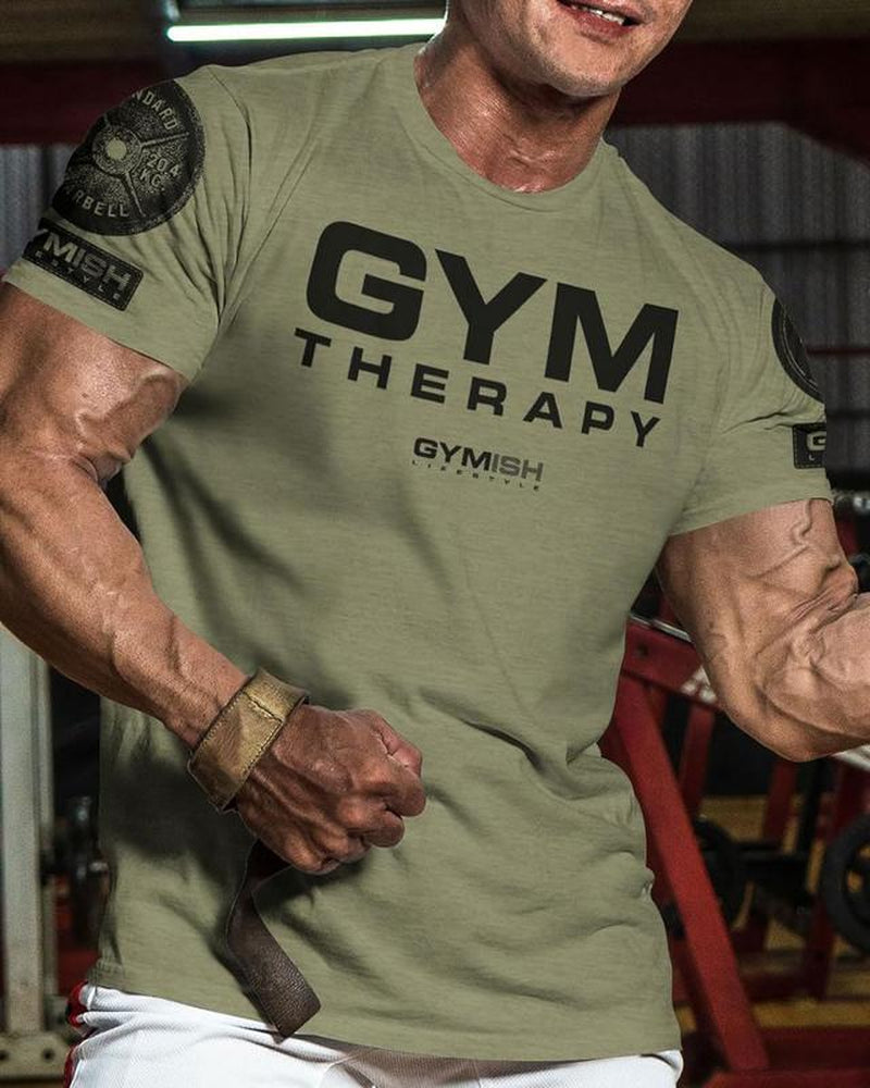 055. Gym Therapy Funny Motivational Workout Gym T-Shirt for Men