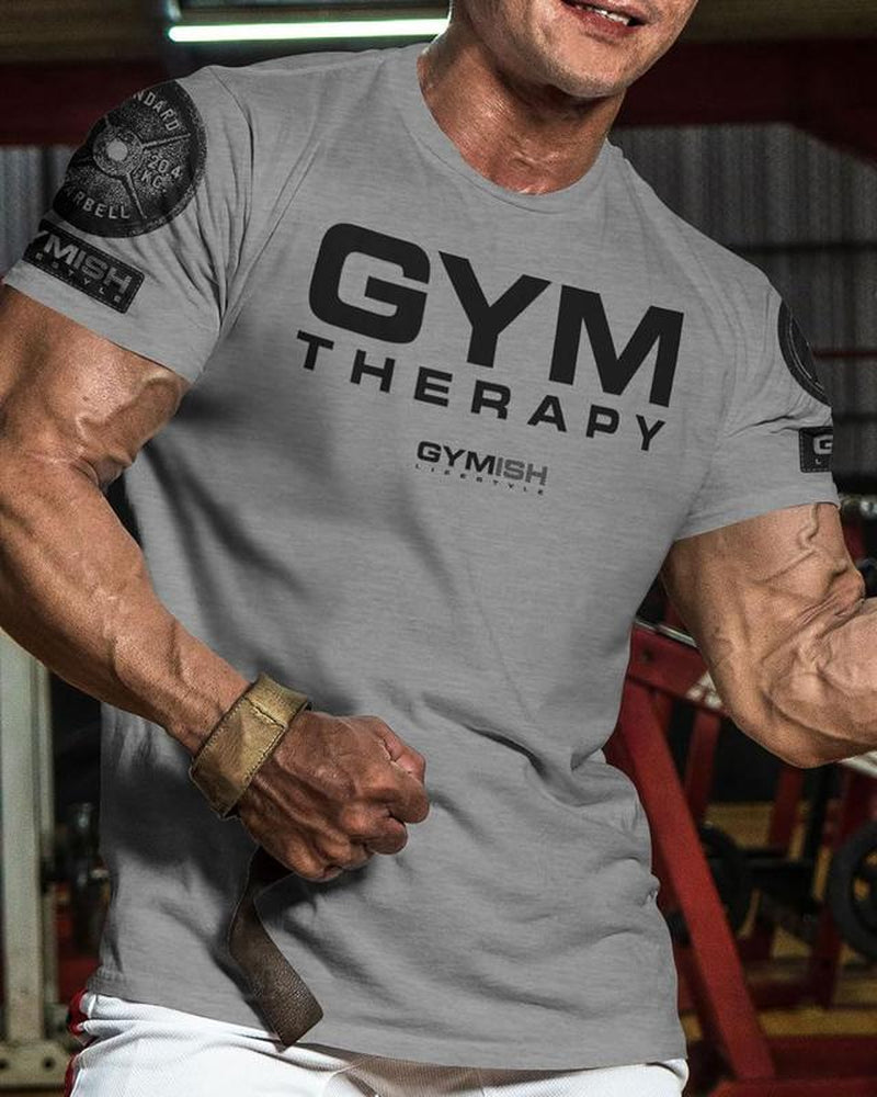 055. Gym Therapy Funny Motivational Workout Gym T-Shirt for Men