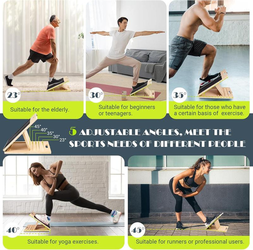 Slant Board for Calf Stretching, Adjustable Portable Wooden Incline Board for Calf Stretcher with Training Poster, 300 Lbs Weight Capacity Calf Stretch Wedge for Leg Exercise, Squat & Physical Therapy